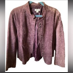 Christopher & Banks Vtg Leather Jacket XL Suede Wine Color *small flaw 1631
